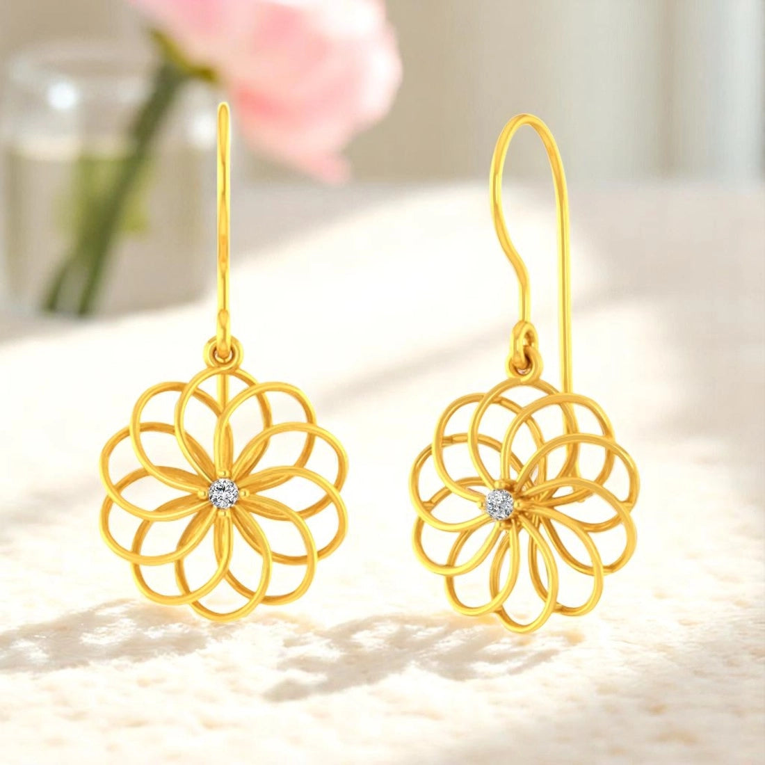 flower design 24k gold earrings designs with price