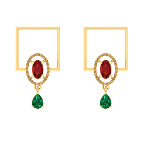 Classy Green Red Stone Studded Gold Earrings PC Chandra