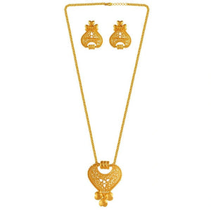 Delicate Tear Drop Shape 22k Gold Jewellery Set With Jali Work