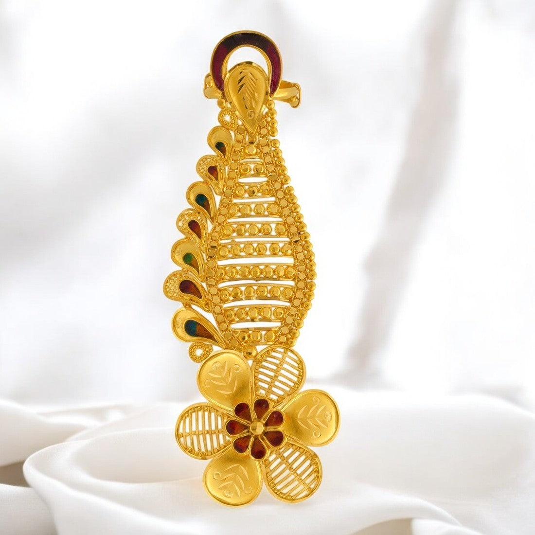22K Gold Ring with Flower Motif Elegant Feather Detailing