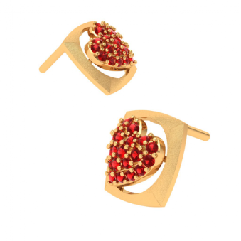 22K Valentine?s Day Special Red Stone Studded Yellow Gold Earring