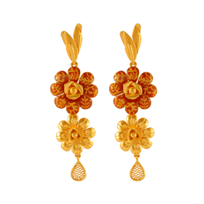 Flower Shaped Gold Earrings Unique Gold Earrings PC Chandra
