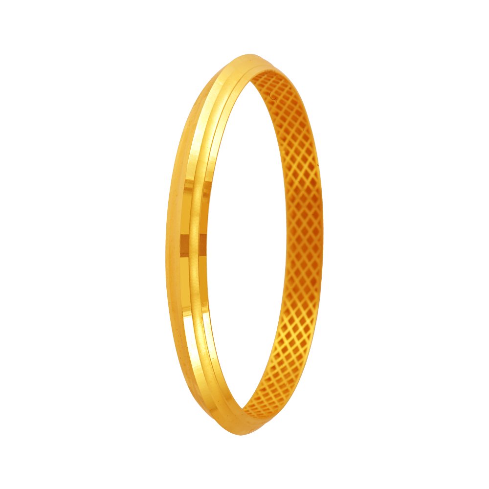 14KT (585) Yellow Gold Textured Finished Men’s Kada With Elegant Cut-out Design (Size 19)