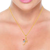 14K 'A' Letter Double Hearts Gold  Pendent with Purple Stone