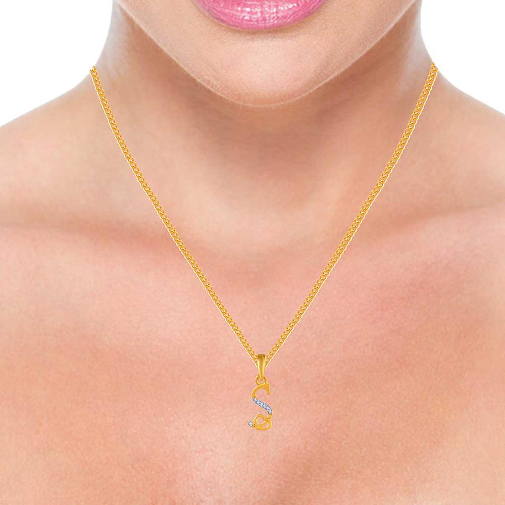 14K  studded S initial heart pendant