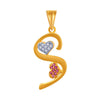 14K 'S' Letter two Hearts Purple Stones Gold Pendent