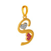 14K 'S' Letter two Hearts Purple Stones Gold Pendent