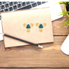 14K exclusive Triangular Gold Earrings with Blue stone