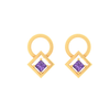 14K Gold Earrings with a circle and square engraved with Violet stone