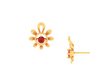 14K gold earrings with floral pattern and a red stone