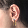 14K gorgeous gold earrings engraved with multi-colour stones