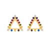 14K Triangular Gold Earrings with beautiful multi-coloured stones