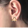 14K Triangular Gold Earrings with beautiful multi-coloured stones