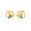 14K cute Peacock shaped Gold Stud Earrings with Blue stone