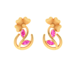 14K Floral Gold Stud Earrings with Pink leafy stones