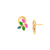 14K uniquely shaped Leafy Gold Stud Earrings with multi-coloured stones