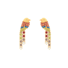 14K unique bird-shaped gold earrings embedded with multi-colour stones