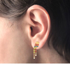 14K unique bird-shaped gold earrings embedded with multi-colour stones