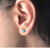 14K gold earrings with beautiful petals engraved with pink and blue stones