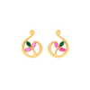 14K exquisite Leafy Gold Stud Earrings with multi-coloured stones