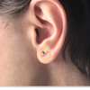 14K exquisite Leafy Gold Stud Earrings with multi-coloured stones