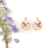 14K exquisite Leafy Gold Stud Earrings with multi-coloured stones