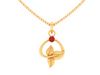 14K beautiful leafy pendant with a red stone 