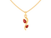 14K Curved Gold Pendant with Leaf Shape Red stones