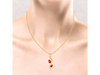 14K Curved Gold Pendant with Leaf Shape Red stones