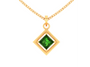 14K Diamond shaped Gold Pendant with Green stone