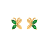 14K Gold Stud Earrings in the shape of floral Butterfly with Green stones