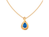 14K Tear Drop Shape Gold Pendant with an Oval Blue Stone