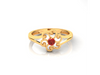 14K Floral Shape Gold Ring with a Red Stone