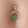 14K Floral Diamond Belly Button Ring with Green detailing