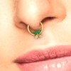 14K Floral Gold Nose Ring with Green Stones