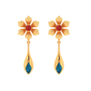 14K Floral Style Blue and Red Stones Earrings