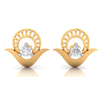 14K Double Circle Gold Earrings with American Diamonds