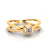 14K X Shape Gold Ring with American Diamond