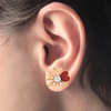 14K Red Heart Floral Design Gold Earrings with American Diamond