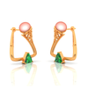 14K triangular shaped gold earrings with green stone 