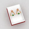 14K triangular shaped gold earrings with green stone 