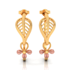 14K dainty earrings with leafy design and a rose gold flower