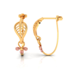 14K dainty earrings with leafy design and a rose gold flower