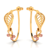 14K dainty earrings with leafy design and a rose gold flower