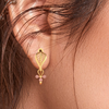 14K dainty earrings with leafy design and a rose gold flower