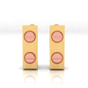 14K rectangular shaped gold earrings with two rose gold dot