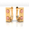 14K rectangular shaped gold earrings with two rose gold dot