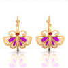 14K minimal gold earrings with butterfly design and purple, red stone