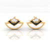 14k (585) Gold Earrings Geometric Studs With Black Meena And  Embedded Stones