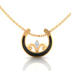 14K Gold Pendant Crescent Moon Floral Design With Black Meena And Embedded Stones